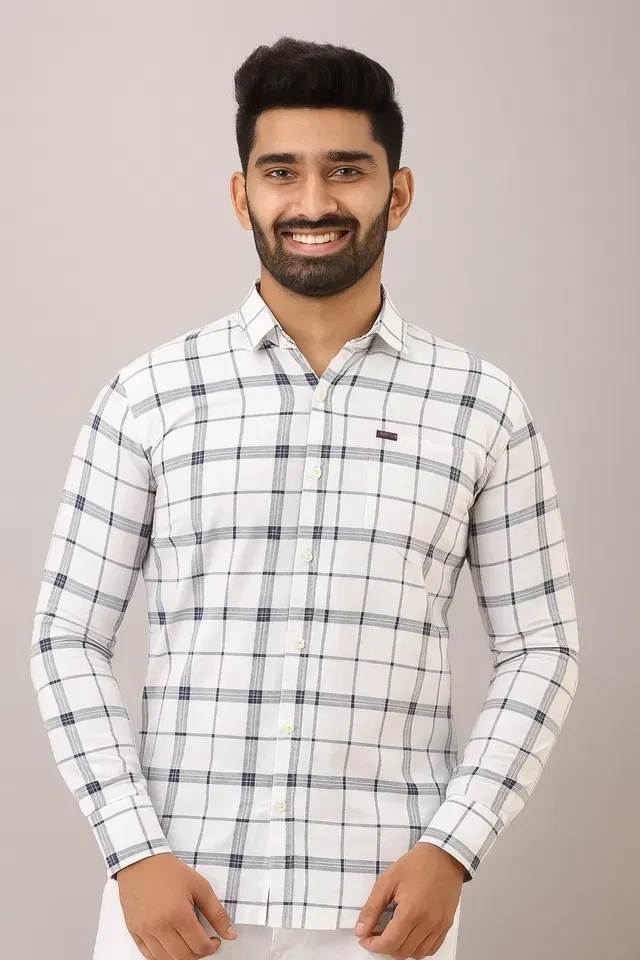 Cotton Full Sleeves Shirt for Men (Off White, XXL)
