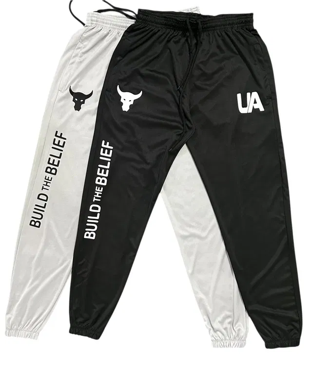 Polyester Blend Printed Regular Fir Trackpants for Men (Black & Grey, 28) (Pack of 2)