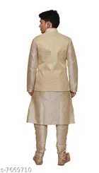 Dupion Silk Solid Kurta with Pyjama & Jacket for Men 