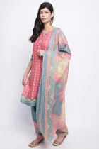 Cotton Blend Floral Kurti with Pant & Dupatta for Women 