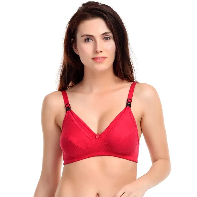 Cotton Blend Solid Non Padded Feeding Bra for Women (Multicolor, 38)