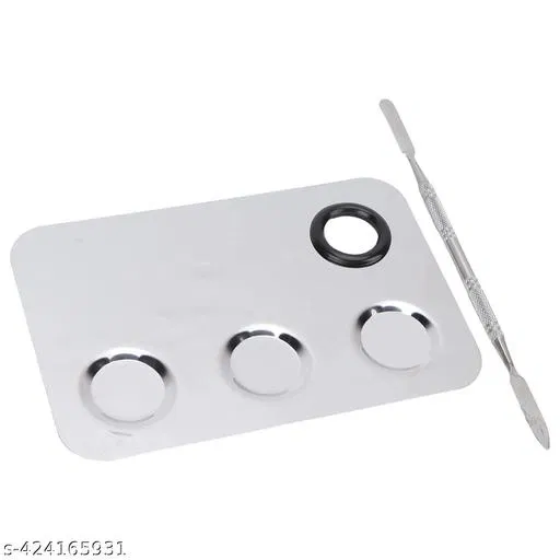 Makeup Palette, Stainless Steel Cosmetic Palette 3-well Blending Palettes Artist Mixing Palette with Spatula Tool for Mixing Foundation