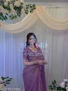 Organza Embellished Saree For Women, Purple