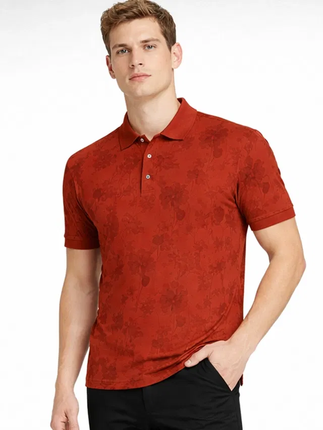 Polo Printed Cotton Blend T-shirt for Men (Maroon, L)