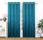 Velvet Printed Window & Door Curtains (Pack of 2) (Aqua Blue, 5 feet)