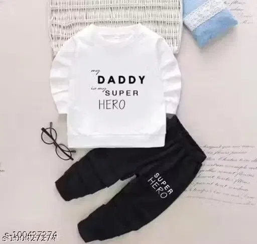Chest Print Hosiery Clothing Set for Kids ,Black & White (2-3 Years)