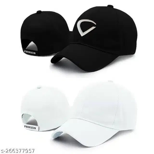 Cotton Cap for Men & Women (Black & White, Pack of 2)
