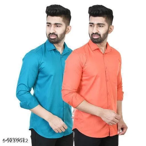 Cotton Blend Solid Shirt for Men, Multicolor, Pack of 2 (XL)