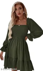 Crepe Dress for Women (Green, M)
