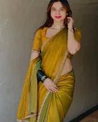 Satin Solid Saree for Women, Gold 