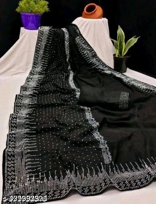 Georgette Solid Saree For Women, Black