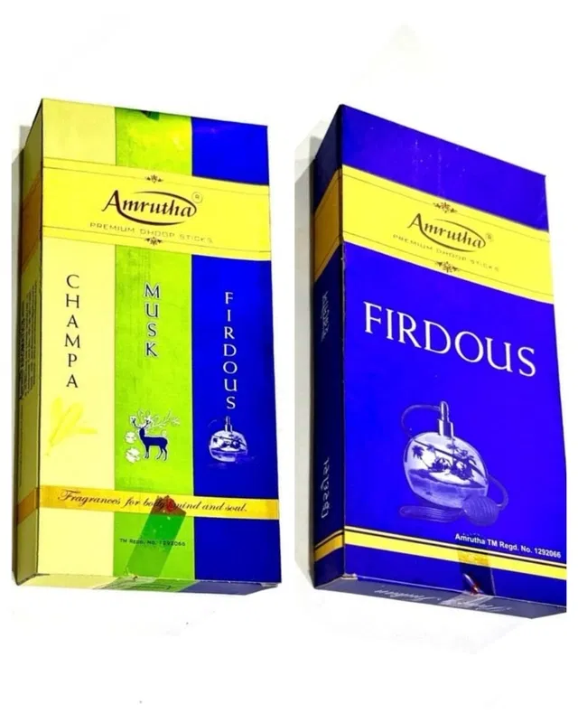 Combo of Amrutha 3 in 1 Champa & Firdous Premium Dhoop Sticks (Set of 2)
