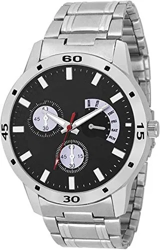 Watchstar Men's Classic Analog Watch – Stainless Steel Strap, Quartz Movement, Elegant Dress & Casual Timepiece Aveo steel blk, Black & Silver)