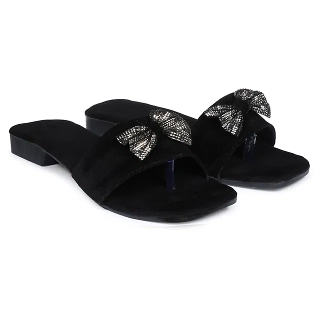 Zakozee Velvet Flats for Women (Black, 7)