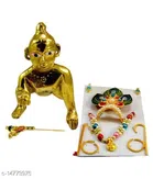 Metal Laddu Gopal Ji Idol with Jewellery Set (Multicolor, Set of 2)