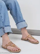 Shoetopia Brown Embellished Flat Sandals 