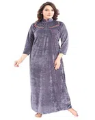 Velvet Embroidered Nightdress for Women (Grey, Free Size)