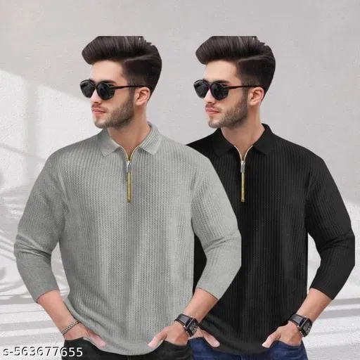 Cotton Blend T-shirt for Men, Black & Grey, Pack of 2 (XL)