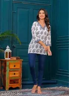 Rayon Printed Short Kurti for Women, White 
