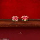 Golden Ball Advaita Enamel Lotus Short Neckpiece / Choker With Earring