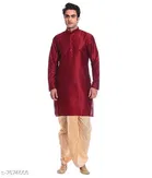 Dupion Silk Solid Kurta with Dhoti for Men 