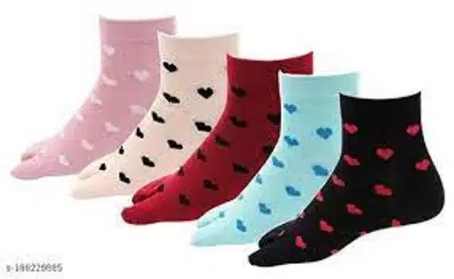 Woolen Blend Ankle Length Socks for Women & Girls (Multicolor, Set of 5)