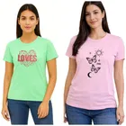 Cotton Blend T-shirt for Women, Mint Green & Pink, Pack of 2 