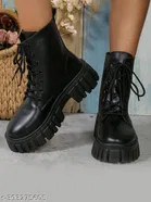 Shoetopia Solid Synthetic Boots Black 