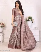 Tussar Silk Printed Saree for Women, Peach 