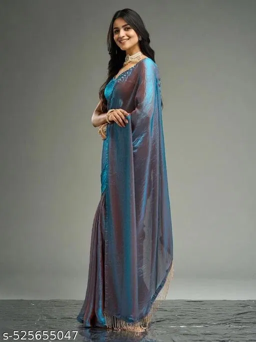 Two-shade Sky Blue Ready-to-wear Zimmy Choo Fandy Silk Saree for Women (Blue)