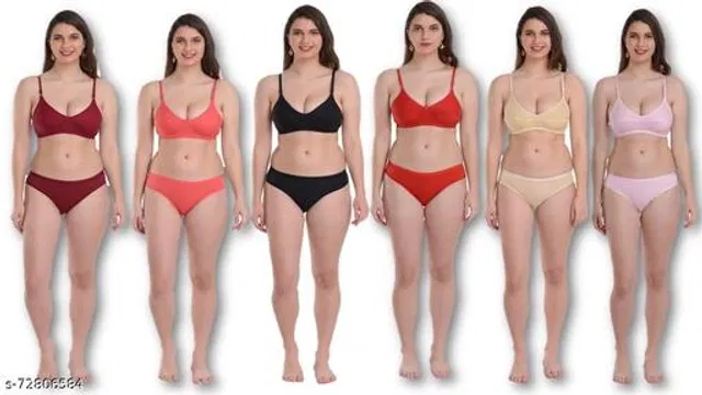 Cotton Blend Solid Lingerie Set for Women (Multicolor, 34A) (Pack of 6)