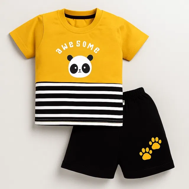 Cotton Blend Printed Clothing Set for Boys (Yellow & Black, 18-24 Months)