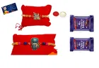 Metal 2 Pcs Rakhi with Greeting card, Roli & 2 Pcs Chocolate 