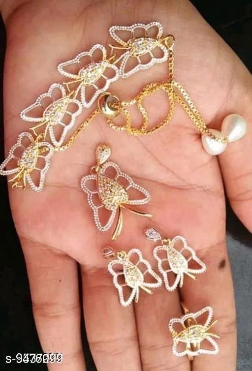 Brass Jewellery Set for Women (White, Free Size)