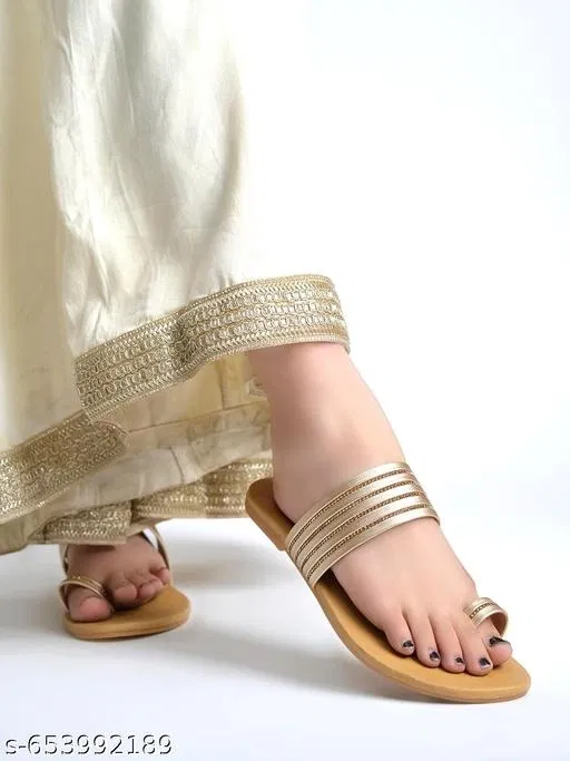 Shoetopia Flat Sandals (Golden, IND-5)