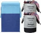 Canvas Laundry Basket,Blue & Grey,  