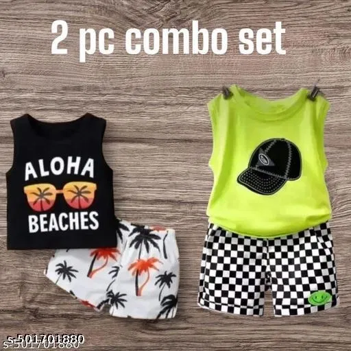 Hosiery Cotton Printed Clothing Set for Kids, Multicolor, Pack of 2 (0-3 Months)
