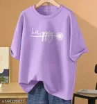 Cotton Blend Printed T-shirt for Women, Purple 