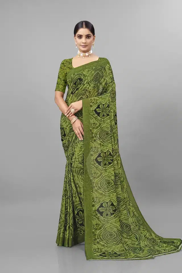 Georgette Printed Saree for Women (Olive, 6.3 m)