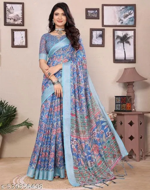 Cotton Silk Printed Saree for Women, Multicolor (6.3 m)
