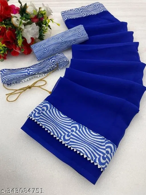 Embroidered Saree for Women (Navy Blue)