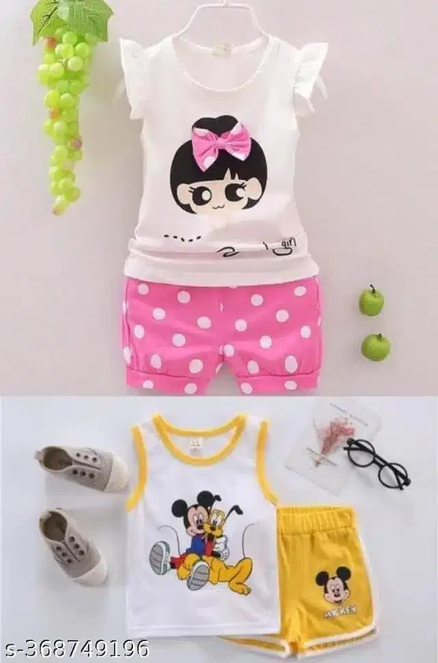 Hosiery Cotton Sleeveless Top & Bottom Clothing Set for Girls (Multicolor, 6-12 Months) (Set of 2)