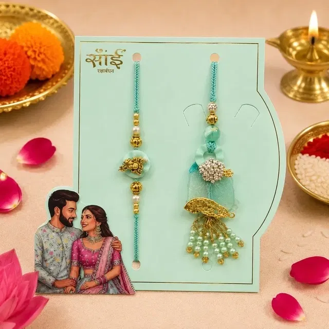 Bhaiya Bhabhi Jhoomer Lumba Rakhi Set Green