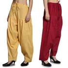 Cotton Solid Salwar for Women (Mustard & Maroon, Free Size) (Pack of 2)