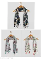 Poly Chiffon Printed Scarves for Women, Multicolor, Pack of 3