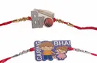 Synthetic 2 Pcs Rakhi with Greeting Card & Roli Chawal 