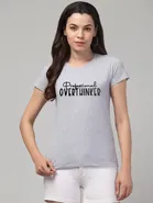 Round Neck Printed T-Shirt for Women (Grey, S)