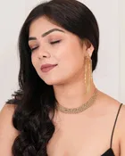 GOLD Rhinestone Fringe Necklace and Dangle Earrings For Womens 