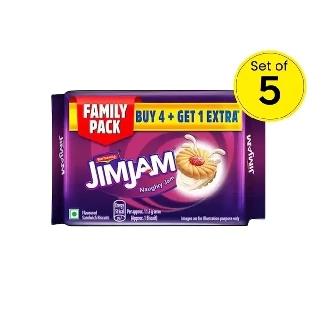 ब्रिटानिया ट्रीट जिम जैम बिस्किट 5X92 g (Buy 4 Get 1 Free)