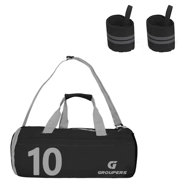 Polyester Printed Gym Bag with 2 Pcs Wristband for Men & Women (Black, Set of 1)